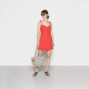 Abercrombie & Fitch Tie Strap Slim Waist Linen Blend Red Mini Dress Size S NWT